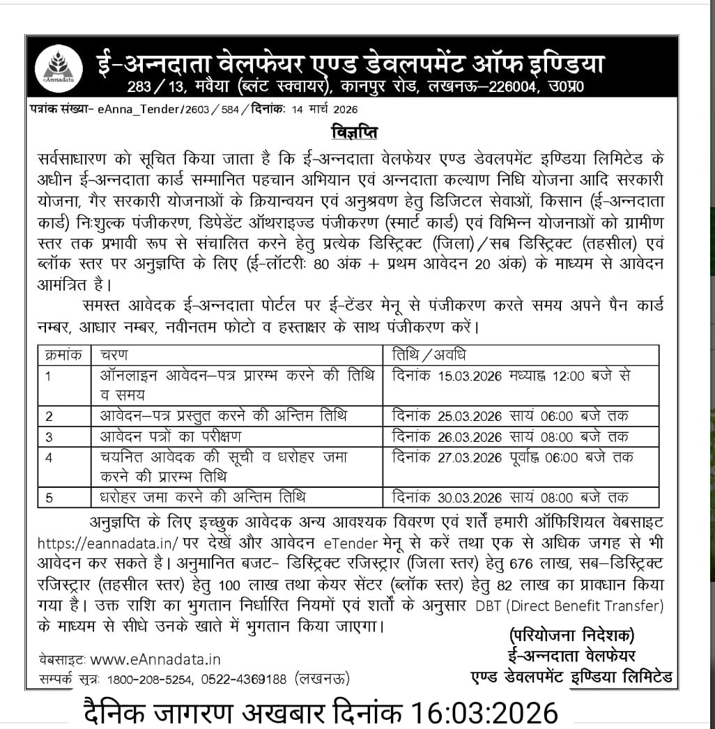 eTender for eAnnadata Welfare and Development of India 